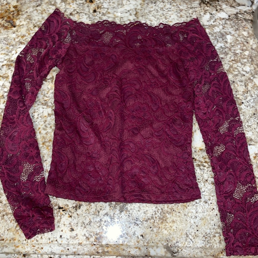 Christmas/NYE Party Off-the-shoulder Lace Long-Sleeve Top - Size Small